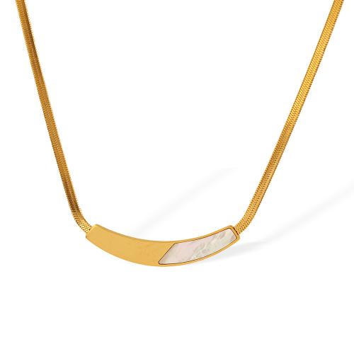 Chaîne en acier inoxydable Collier Sweater, Acier inoxydable 304, avec coquille blanche, avec 5cm chaînes de rallonge, Placage, bijoux de mode & pour femme, doré, Longueur:43 cm, Vendu par PC