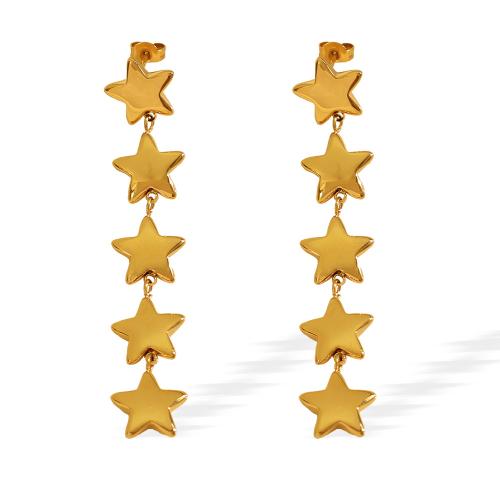 Stainless Steel Stud Earrings, 304 Stainless Steel, Star, 18K gold plated, fashion jewelry & for woman, Sold By Pair