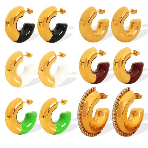 Pendientes de Acero Inoxidable, acero inoxidable 304, 18K chapado en oro, Joyería & para mujer & pegamento de gota, más colores para la opción, Vendido por Par