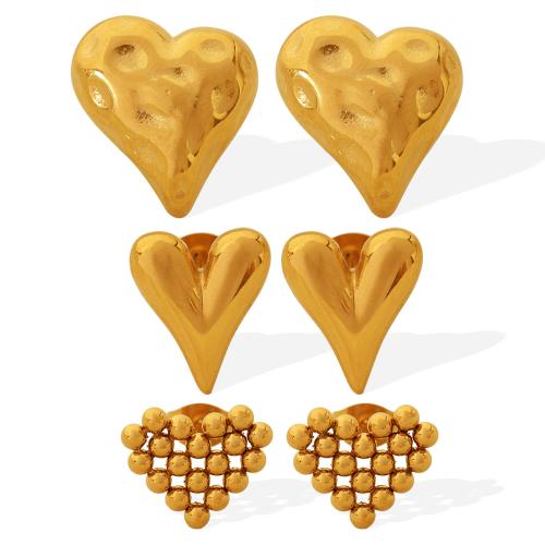 Stainless Steel Stud Earrings, 304 Stainless Steel, Heart, plated, fashion jewelry & different styles for choice & for woman, more colors for choice, Sold By Pair