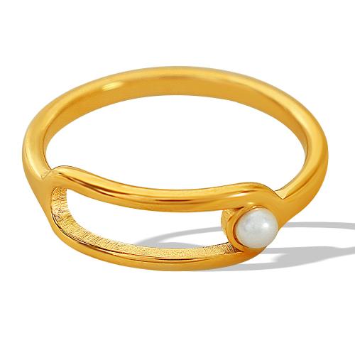 Bague en acier inoxydable, Acier inoxydable 304, avec perle de plastique, Placage, bijoux de mode & pour femme & creux, plus de couleurs à choisir, Taille:7, Vendu par PC