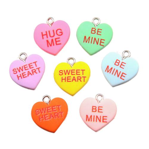 Plastic Pendants, with Resin, Heart, plated, DIY, more colors for choice, 17x18mm, 100PCs/Bag, Sold By Bag