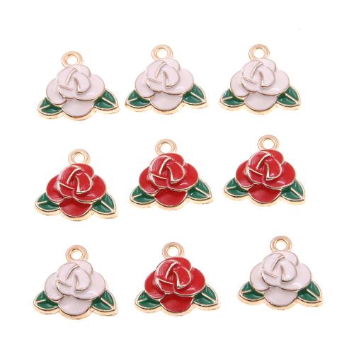 Tibetan Style émail Pendants, alliage de zinc, Rose, Placage, DIY, plus de couleurs à choisir, 17x17mm, 100PC/sac, Vendu par sac