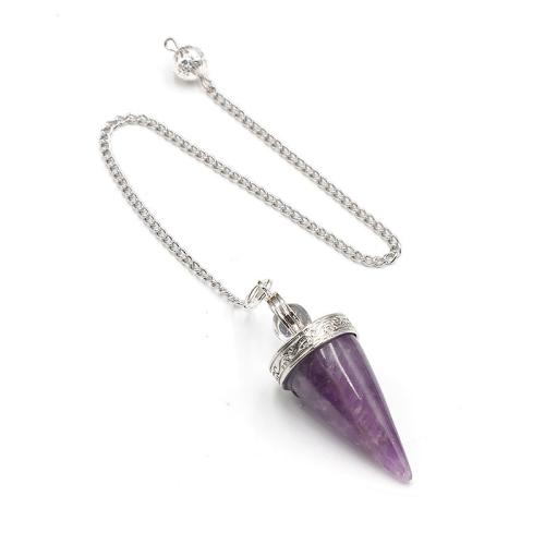 Gemstone Pendants Jewelry, Tibetan Style, with Gemstone & Brass, Conical, silver color plated, different materials for choice, more colors for choice, nickel, lead & cadmium free, 50mm, Length:Approx 28 cm, Sold By PC