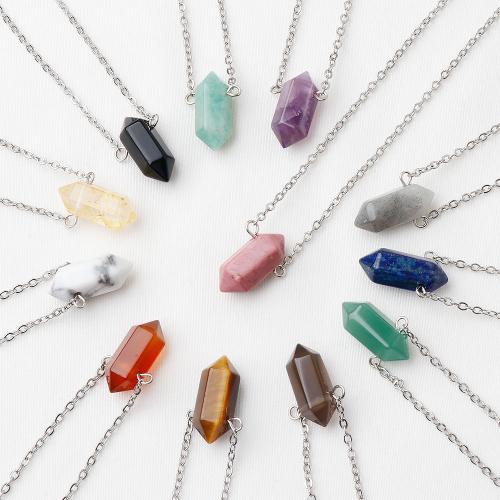 Collier de bijoux en alliage de zinc, avec pierre gemme, Conique, Placage de couleur argentée, unisexe & styles différents pour le choix, plus de couleurs à choisir, protéger l'environnement, sans nickel, plomb et cadmium, Vendu par PC