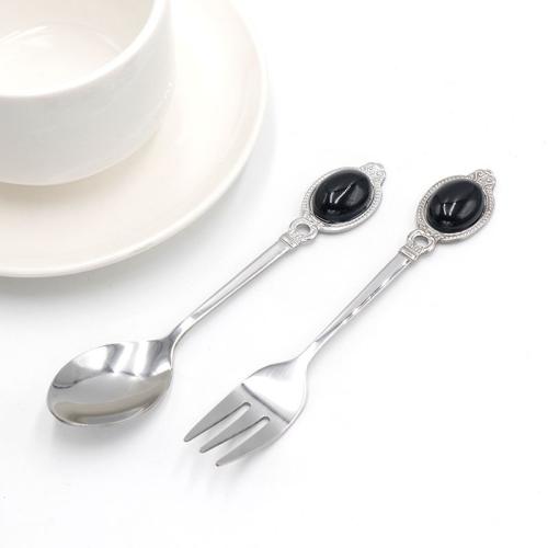 Tableware, 304 Stainless Steel, fork & spoon, with Gemstone, different styles for choice, more colors for choice, 26x130mm, Sold By PC