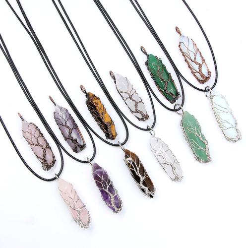 Gemstone Pendants Jewelry, with Brass & Tibetan Style, plated, DIY & different materials for choice, more colors for choice, 13x50mm, Sold By PC