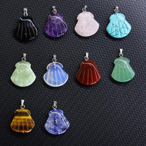 Gemstone Pendants Jewelry, with Iron & 304 Stainless Steel, Shell, Carved, DIY, more colors for choice, 20x20x5mm, Sold By PC