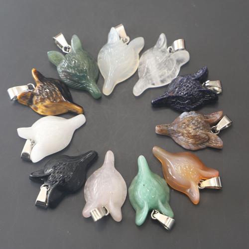 Gemstone Pendants Jewelry, with Iron & 304 Stainless Steel, Fox, Carved, DIY, more colors for choice, 26x16x8mm, Sold By PC