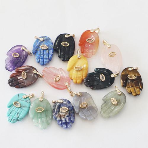 Gemstone Pendants Jewelry, with Brass & Tibetan Style, Hand, gold color plated, DIY & different materials for choice & with rhinestone, more colors for choice, 37x24x7mm, Sold By PC