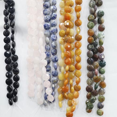 Mixed Gemstone Beads, Flat Round, DIY & different materials for choice, more colors for choice, 12x12x6mm, 17PCs/Strand, Sold By Strand