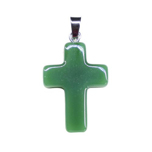 Gemstone Pendants Jewelry, Night-Light Stone, with Iron & 304 Stainless Steel, Cross, DIY, more colors for choice, 15x32x2mm, Sold By PC