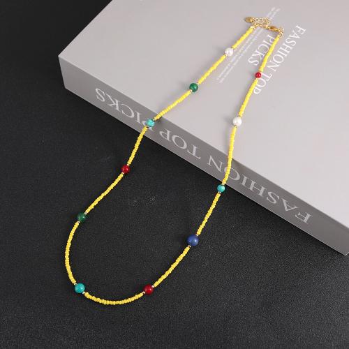 Seed verre collier de perles, Seedbead, avec pierre gemme, DIY, Jaune, Longueur:60 cm, Vendu par PC