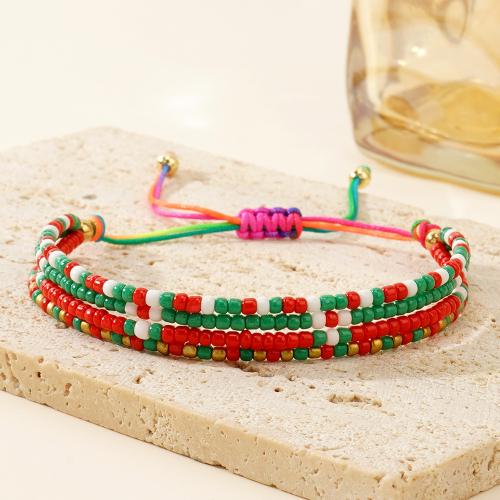 Christmas Holiday Bracelet, Seedbead, with Knot Cord & Brass, gold color plated, Adjustable & different styles for choice & for woman, more colors for choice, Sold By PC