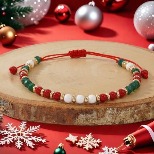 Pulsera de Navidad, Piedras preciosas, con Cordón de nudo, chapado en color dorado, Ajustable & diferentes estilos para la opción & para mujer, más colores para la opción, Vendido por UD