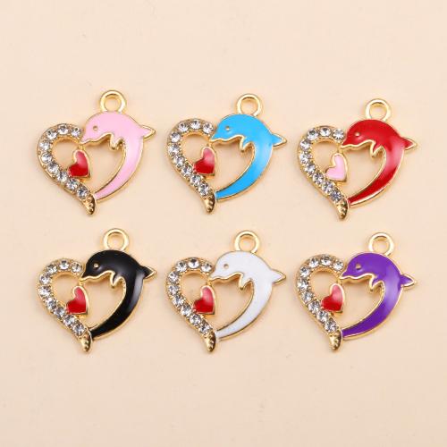 Tibetan Style Rhinestone Pendants, Heart, gold color plated, DIY & enamel & with rhinestone, more colors for choice, 100PCs/Bag, Sold By Bag