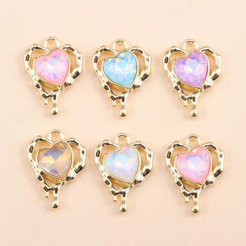 Tibetan Style Rhinestone Pendants, Heart, gold color plated, random style & DIY & with rhinestone, 100PCs/Bag, Sold By Bag