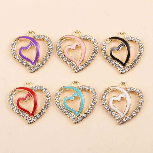 Tibetan Style Rhinestone Pendants, Heart, gold color plated, DIY & enamel & with rhinestone, more colors for choice, nickel, lead & cadmium free, 100PCs/Bag, Sold By Bag