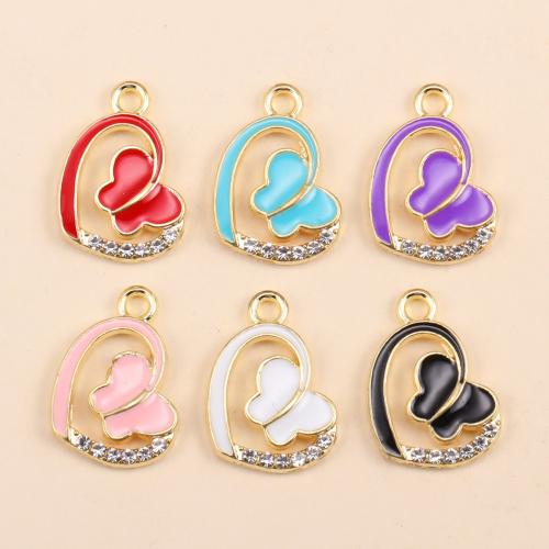 Tibetan Style Rhinestone Pendants, Heart, gold color plated, DIY & enamel & with rhinestone, more colors for choice, nickel, lead & cadmium free, 100PCs/Bag, Sold By Bag