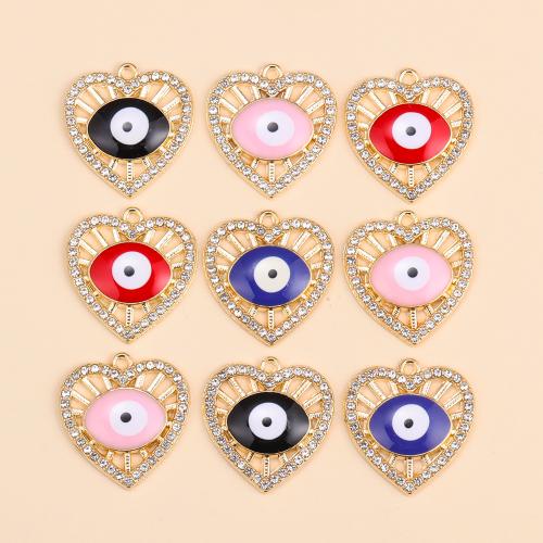 Tibetan Style Rhinestone Pendants, Heart, gold color plated, DIY & evil eye pattern & enamel & with rhinestone, more colors for choice, nickel, lead & cadmium free, Sold By PC