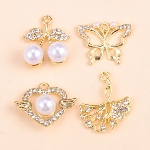 Tibetan Style Rhinestone Pendants, with Plastic Pearl, gold color plated, DIY & different styles for choice & with rhinestone, more colors for choice, nickel, lead & cadmium free, 100PCs/Bag, Sold By Bag