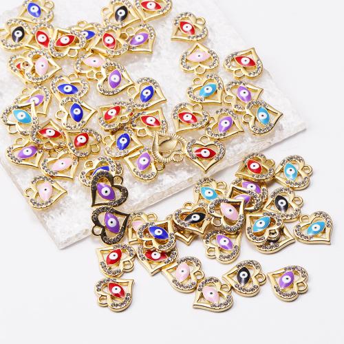 Tibetan Style Rhinestone Pendants, Heart, gold color plated, DIY & evil eye pattern & enamel & with rhinestone, more colors for choice, nickel, lead & cadmium free, 100PC/Bag, Sold By Bag