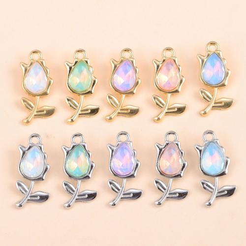 Tibetan Style Rhinestone Pendants, Flower, plated, DIY & with rhinestone, more colors for choice, nickel, lead & cadmium free, 100PCs/Bag, Sold By Bag