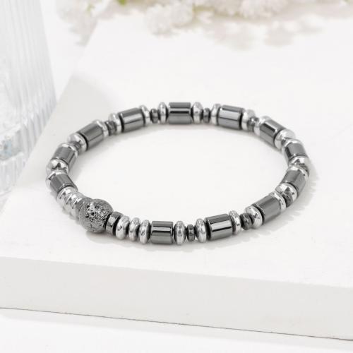 Hematite Bracelet, with Lava, for man, silver color, Sold By PC