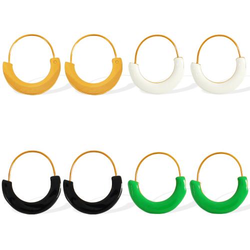 Stainless Steel Hoop Earring, 304 Stainless Steel, gold color plated, fashion jewelry & for woman & enamel, more colors for choice, Sold By Pair