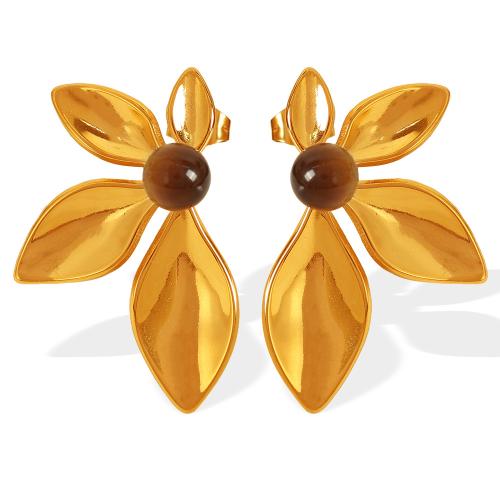 Pendientes de Acero Inoxidable, acero inoxidable 304, con Piedra de vidrio, Flor, chapado, Joyería & diferentes materiales para la opción & para mujer, dorado, Vendido por Par