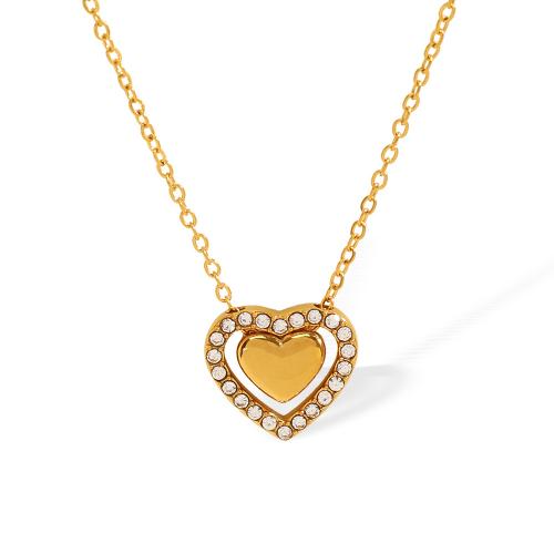 Stainless Steel Jewelry Necklace, 304 Stainless Steel, with 5cm extender chain, plated, for woman & with rhinestone & hollow, golden, Length:40 cm, Sold By PC