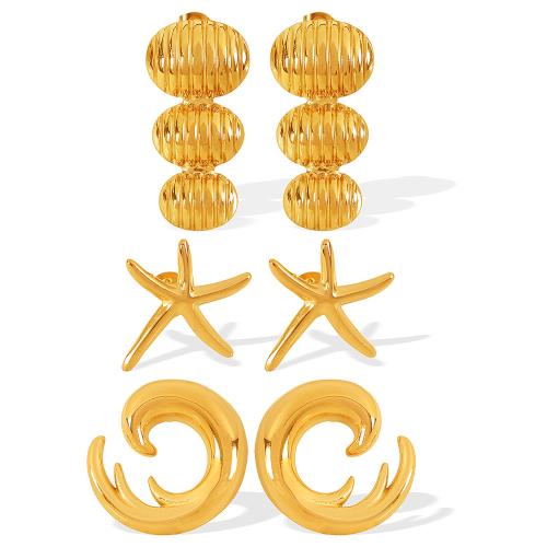 Stainless Steel Stud Earrings, 304 Stainless Steel, plated, fashion jewelry & different styles for choice & for woman, golden, Sold By Pair