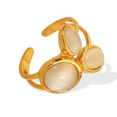 Anillo de dedo de acero inoxidable, acero inoxidable 304, con Ópalo, 18K chapado en oro, Joyería & para mujer & hueco, tamaño:7, Vendido por UD