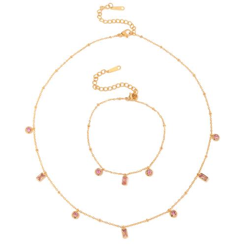 Ensemble bijoux strass en acier inoxydable, Acier inoxydable 304, Plaqué or 18K, styles différents pour le choix & pour femme & avec strass, Vendu par PC