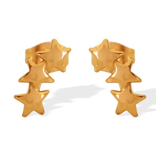 Stainless Steel Stud Earrings, 304 Stainless Steel, Star, plated, fashion jewelry & for woman, golden, Sold By Pair