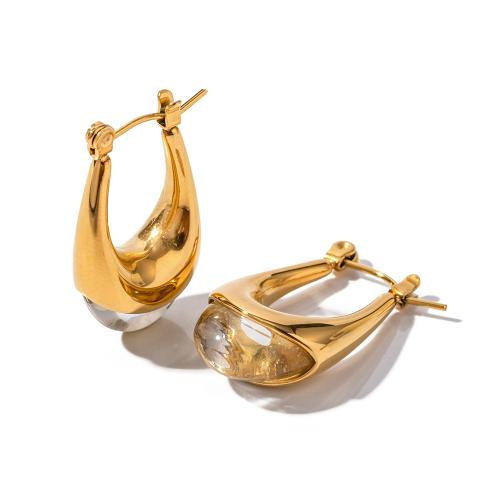 Stainless Steel Lever Back Earring, 304 Stainless Steel, with Lampwork, 18K gold plated, fashion jewelry & for woman, Sold By Pair