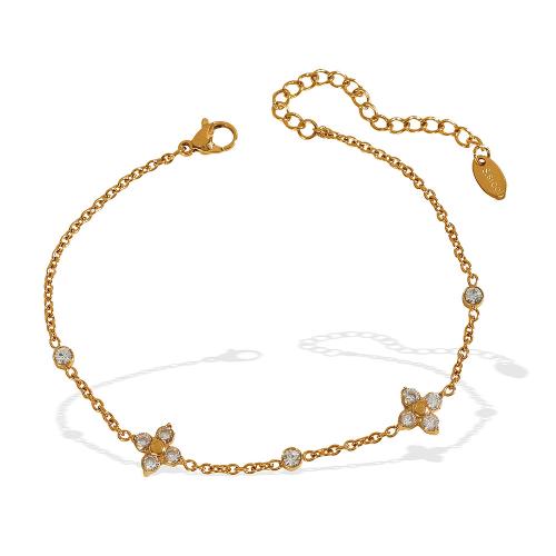 Pulsera de Acero Inoxidable, acero inoxidable 304, con cúbica circonia, con 5cm extender cadena, chapado, Joyería & para mujer, dorado, longitud:19 cm, Vendido por UD