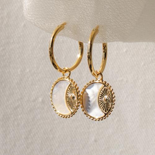 Brass Drop Earring, with Shell, Vacuum Ion Plating, different styles for choice & for woman, more colors for choice, Sold By Pair