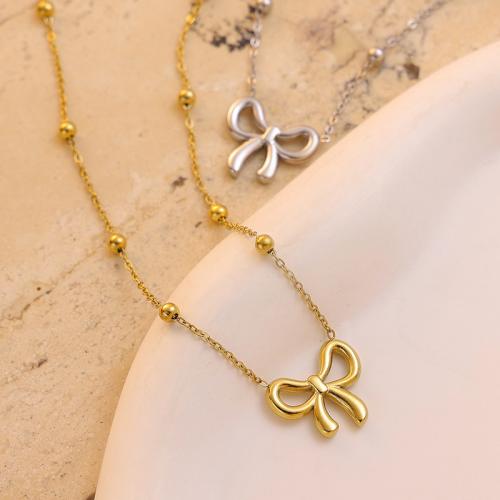 Stainless Steel Jewelry Necklace, 304 Stainless Steel, Bowknot, Vacuum Ion Plating, for woman, more colors for choice, Sold By PC