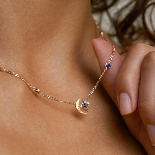 Brass Necklace, with Cubic Zirconia, Vacuum Ion Plating, for woman, Length:41-50 cm, Sold By PC