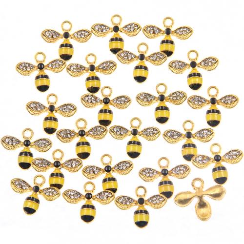 Pendentifs animaux en alliage de zinc, abeille, Placage, DIY & émail & avec strass, 14x17mm, 100PC/sac, Vendu par sac