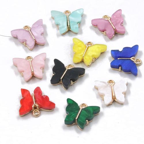 Tibetan Style Animal Pendants, with Resin & Plastic, Butterfly, plated, DIY, more colors for choice, 14x15mm, 100PCs/Bag, Sold By Bag