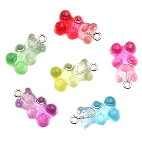 Plastic Pendants, with Resin, Bear, plated, DIY, more colors for choice, 12x21mm, 100PCs/Bag, Sold By Bag