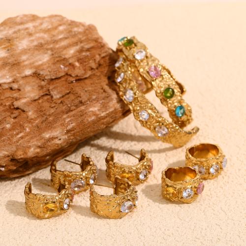 304 Stainless Steel Jewelry Set, gold color plated, different styles for choice & for woman & with rhinestone, Sold By PC