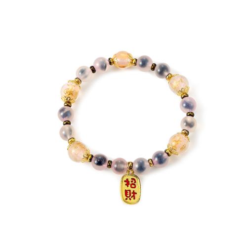 Quartz Gemstone Pendants, Agate, with Gold Foil & Lampwork & Tibetan Style, gold color plated, fashion jewelry & for woman, 8mm, Length:Approx 19 cm, Sold By PC