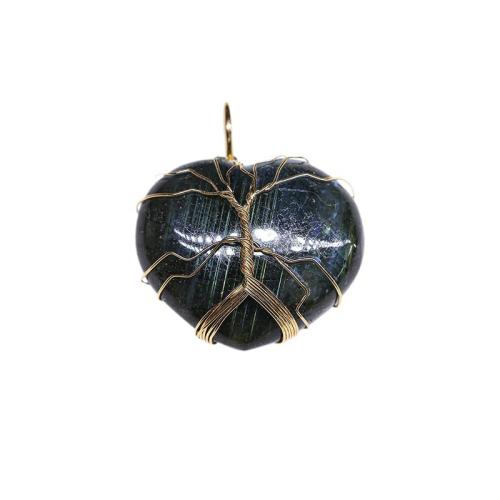 Gemstone Pendants Jewelry, Labradorite, with Brass, Heart, gold color plated, DIY, 37x43x16mm, Sold By PC