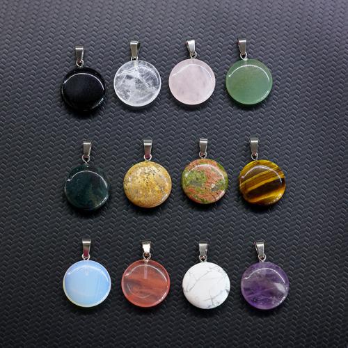 Gemstone Pendants Jewelry, with Iron & 304 Stainless Steel, Flat Round, DIY & different materials for choice, more colors for choice, 20x5mm, Sold By PC