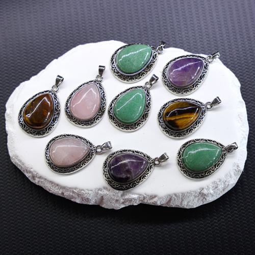 Gemstone Pendants Jewelry, with Tibetan Style, Teardrop, antique silver color plated, DIY & different materials for choice, more colors for choice, 26x33mm, Sold By PC