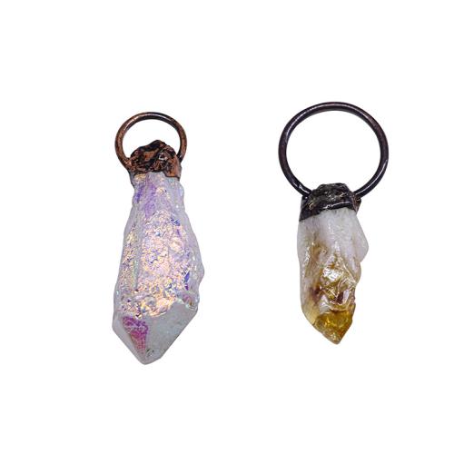 Quartz Gemstone Pendants, Citrine, with Clear Quartz & Brass, plated, DIY, more colors for choice, Sold By PC