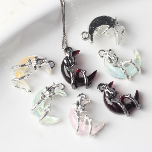 Tibetan Style Moon Pendants, with Resin, plated, DIY, more colors for choice, nickel, lead & cadmium free, 21x14mm, 100PCs/Bag, Sold By Bag